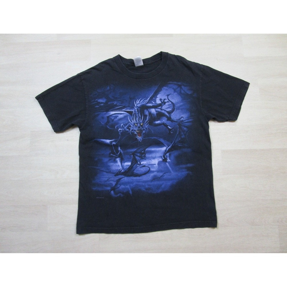 Vintage Liquid Blue Dragon T Shirt Size (L) Mens Fantasy Mythical Graphic Nature